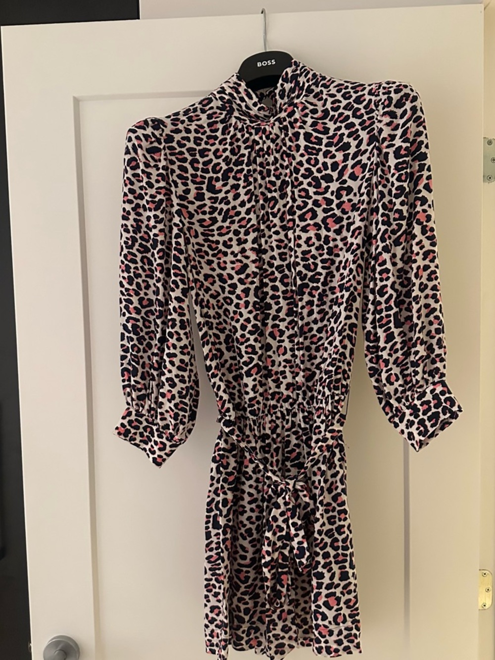 Zadig & Voltaire Pink and Black Leopard Print Tie-Waist Mini Dress